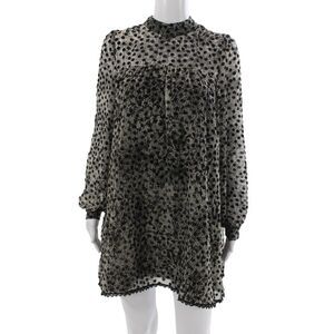 Line + Dot Womens Shift Dress Black Floral Midi Long Sleeve Size M